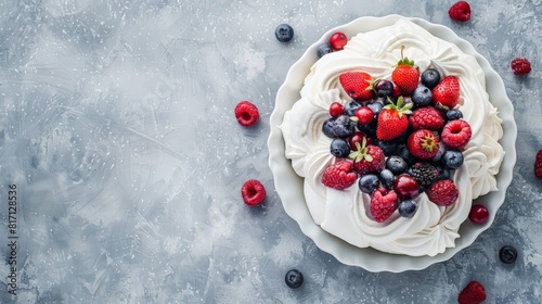 Wallpaper Mural Top view of Australian pavlova with berries, using the rule of thirds, with ample copy space Torontodigital.ca