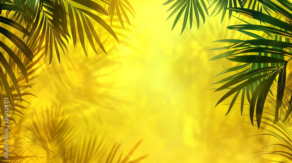 Palm leaves on yellow background