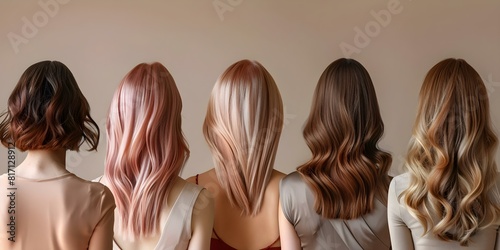 Variety of Women's Hairstyles: Pink Straight, Wavy, and Bobcut Styles. Concept Hairstyle Trends, Women's Haircuts, Pink Hair, Straight Hairstyles, Wavy Hair, Bobcut Styles