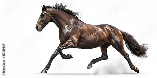 Arabian beautiful Horse full body running. A horse is running with a black mane and tail .Horse in Motion Side View Studio Lighting.    