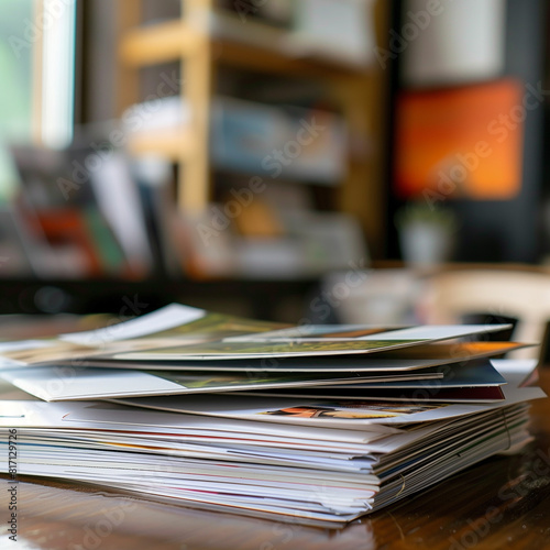 Stack of Postcards on Office Desk - Business Collateral Display © Lucas