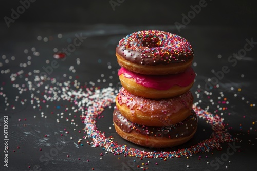 Sweet indulgent donut delights against black backdrop photo