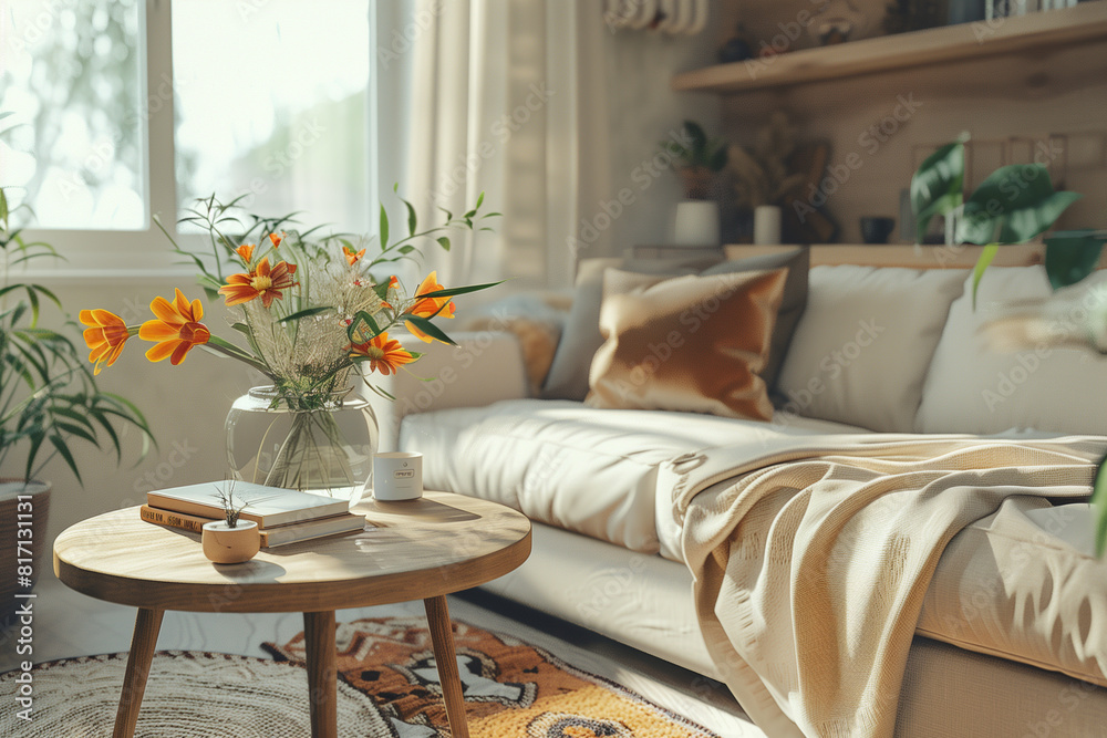 Home mock up cozy modern interior background 3d render