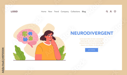 Neurodiversity web banner or landing page. Cognitive development