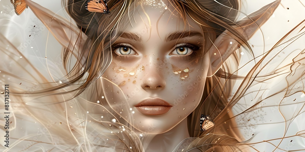 Digital art illustration of a fantasy elf queen with butterfly wings. Concept Fantasy Art, Elf Queen, Digital Illustration, Butterfly Wings