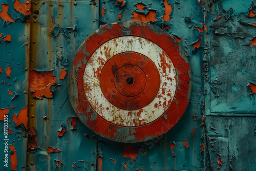 Metal wall with a red and white target