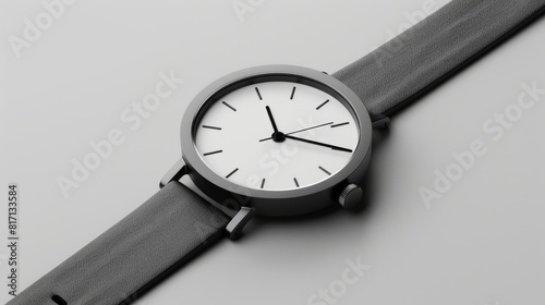 Timeless Elegance: Gray Leather Watch on White Surface