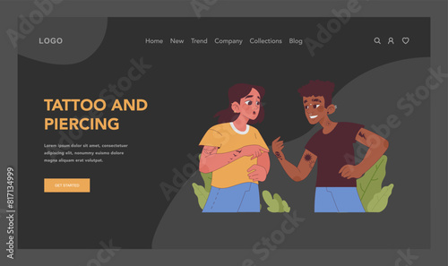 Tattoo and piercing concept. Flat vector illustration