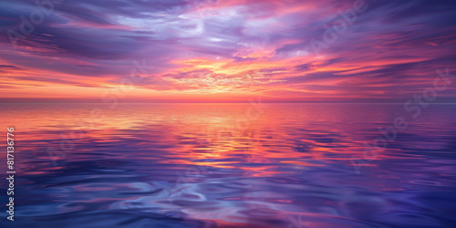 Surreal Ocean Sunset with Radiant Pink and Blue Hues