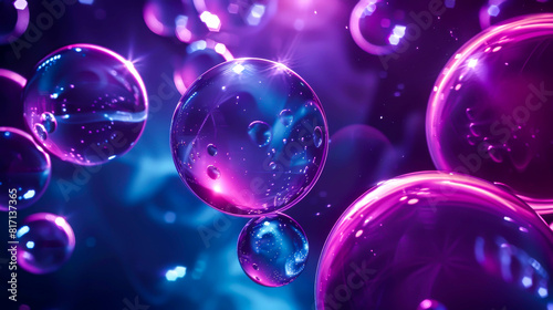 Wallpaper Mural A collection of purple and blue bubbles floating in the air. The bubbles are of different sizes and are scattered throughout the image. Scene is whimsical and playful Torontodigital.ca