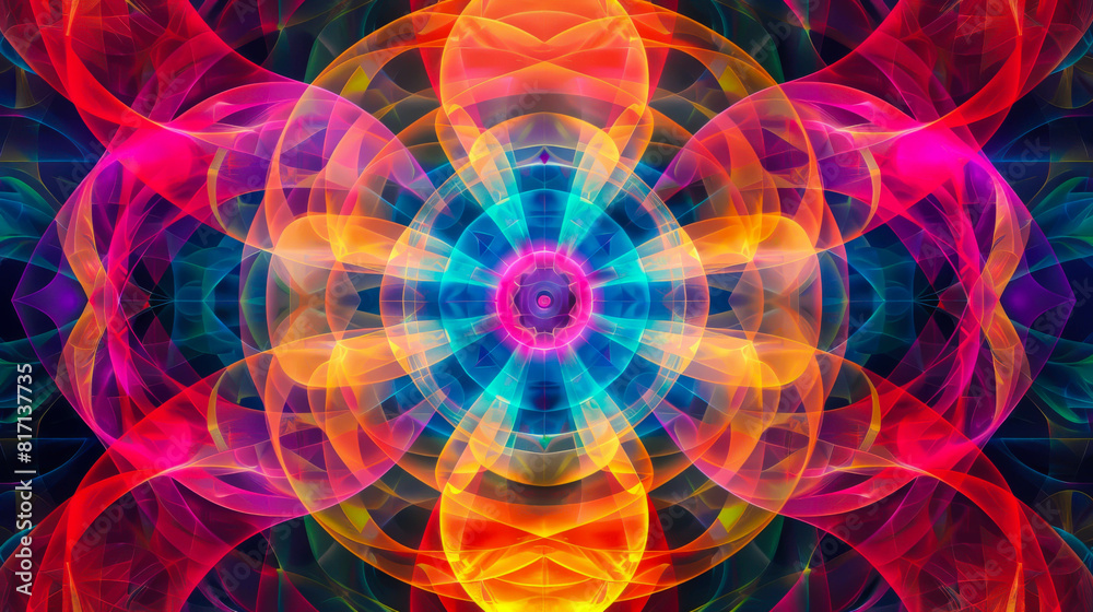 A colorful, abstract design with a large, bright yellow circle in the center. The design is full of vibrant colors and he is a work of art A colorful, abstract design with a large, bright yellow circle in the center. The design is full of vibrant colors and he is a work of art