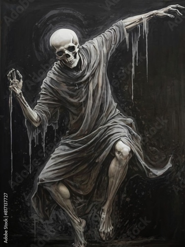 Dance With Death Skeleton Painting Generative AI Illustration 