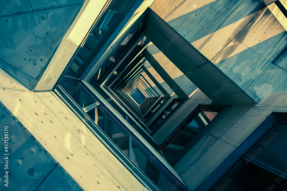 Fototapeta premium A series of windows are arranged in a spiral pattern. The windows are all the same size and are evenly spaced. The overall effect is a sense of depth and movement
