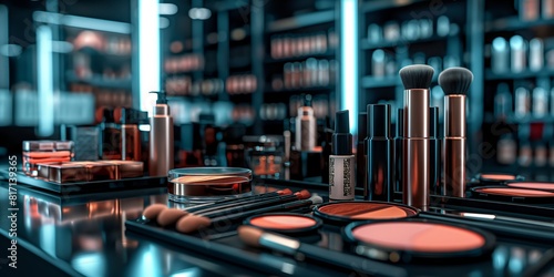Luxurious cosmetics on a dark shelf