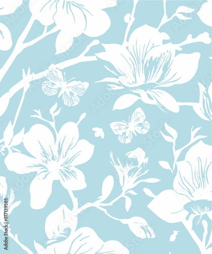 Floral seamless pattern with big flowers and  Vector illustration.