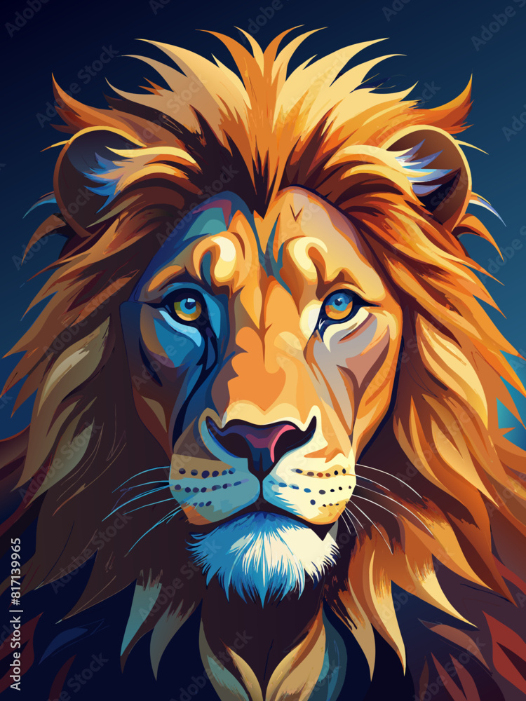 Majestic Lion Portrait in Vibrant Digital Art Style