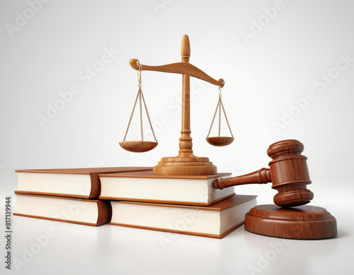 gavel, libra, and law books 3d rendered 