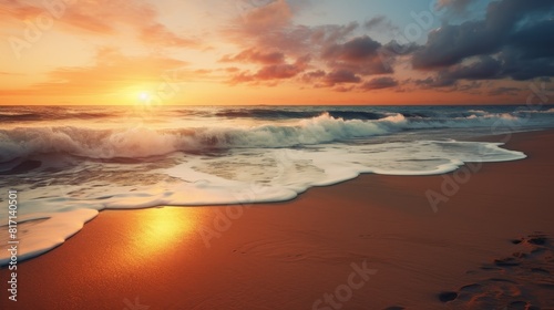 a stunning sunset and the crashing waves of the sea
