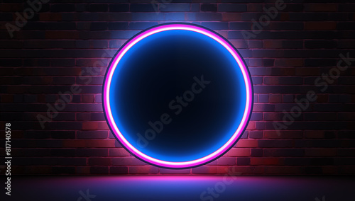 Neon Light purple Circle on a abstract background. Glowing neon light, Thin neon frame, Nice purple neon ring dominates the dark scene. Ai generated.