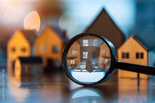 Focused property search concept with magnifying glass photo