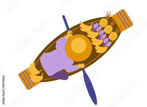 Thailand. Thai floating market. Vector illustration on a white background