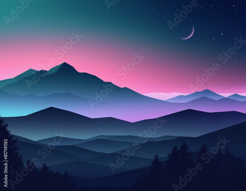 
colorful gradient landscape with mountains digital art
