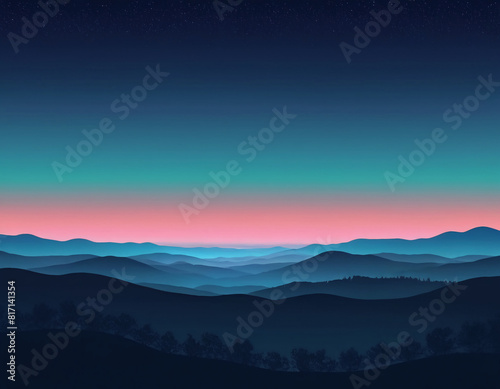 colorful gradient landscape with mountains digital art