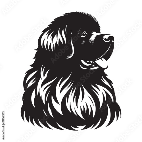 Newfoundland dog silhouette, Regal Dog silhouette, Newfoundland dog Black and White Illustration	
