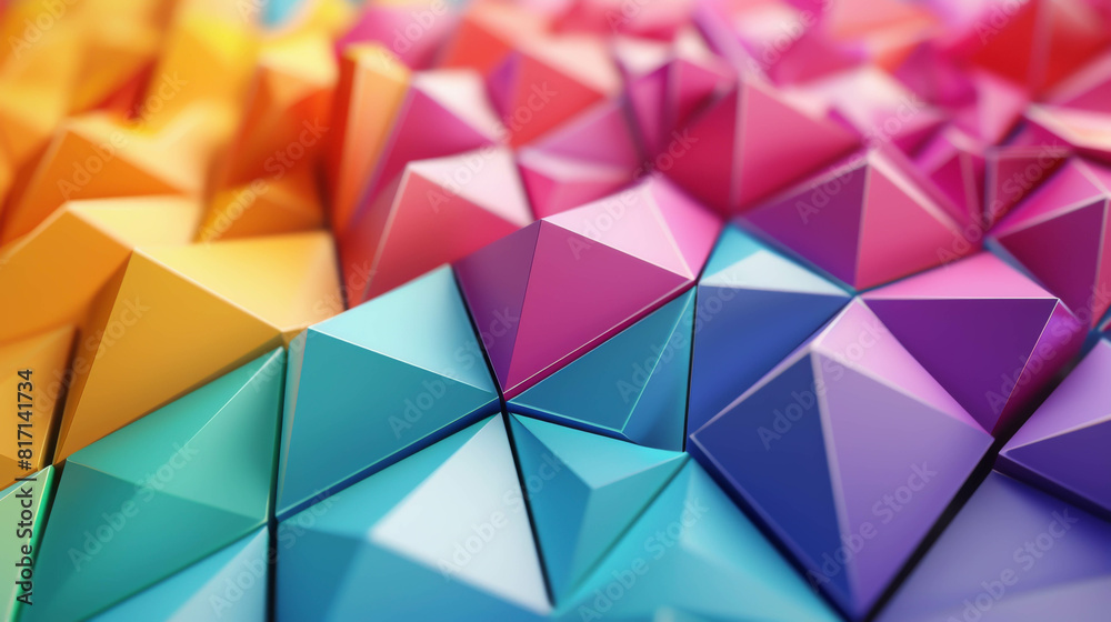 A colorful abstract pattern of triangles and squares. The colors are bright and vibrant, creating a sense of energy and excitement. The pattern is made up of various shapes and sizes A colorful abstract pattern of triangles and squares. The colors are bright and vibrant, creating a sense of energy and excitement. The pattern is made up of various shapes and sizes