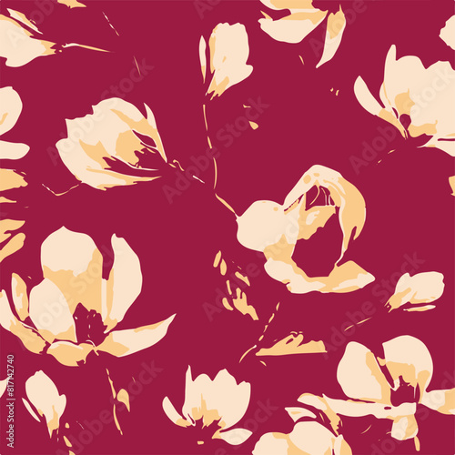 Floral seamless pattern with big flowers and Vector illustration.