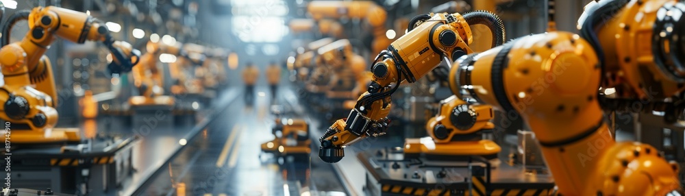 A futuristic factory floor bustling with activity, where robots and humans work seamlessly together, showcasing the integration of artificial intelligence in manufacturing for enhanced efficiency 8K , A futuristic factory floor bustling with activity, where robots and humans work seamlessly together, showcasing the integration of artificial intelligence in manufacturing for enhanced efficiency 8K ,