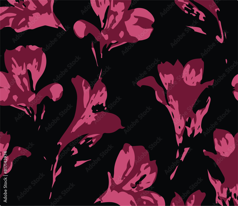 Floral seamless pattern with big flowers and  Vector illustration.