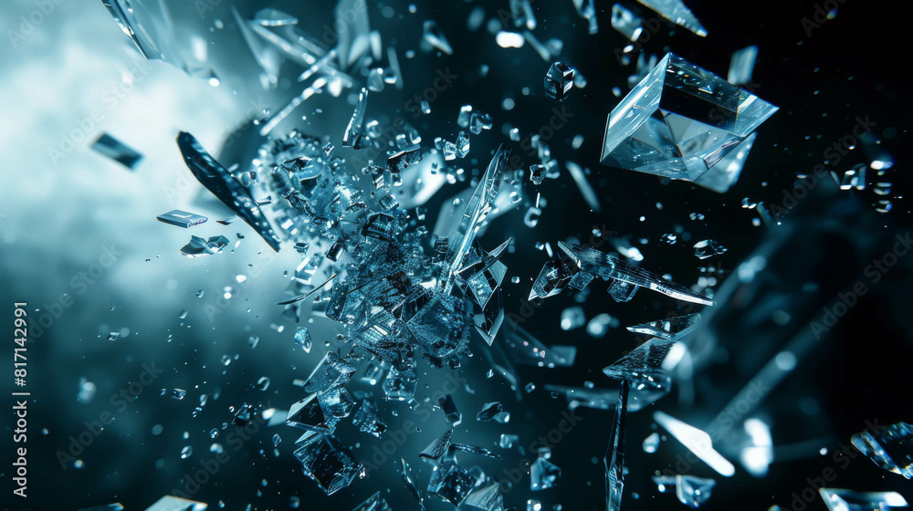 A blue sky with a lot of broken glass