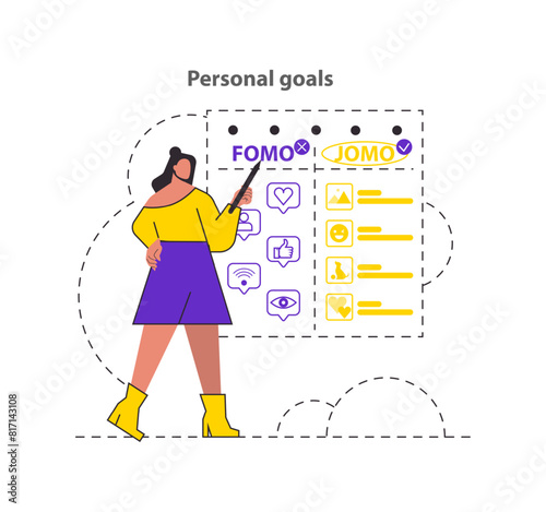 way to defeat fomo. Flat Vector Illustration