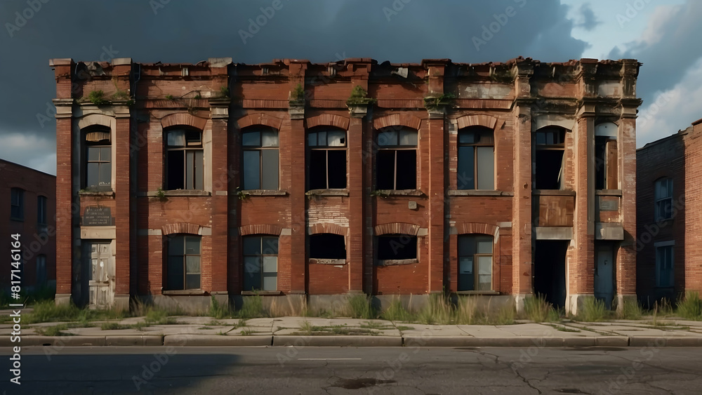 Fototapeta premium Dilapidated red brick building facade
