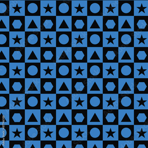 Blue and black color seamless geometric pattern. Background illustration.