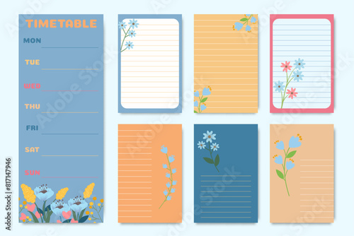 Schedule. Sample of a ready-made schedule for school and business. Daily planner template. Vector glider design decorated with abstract flowers.