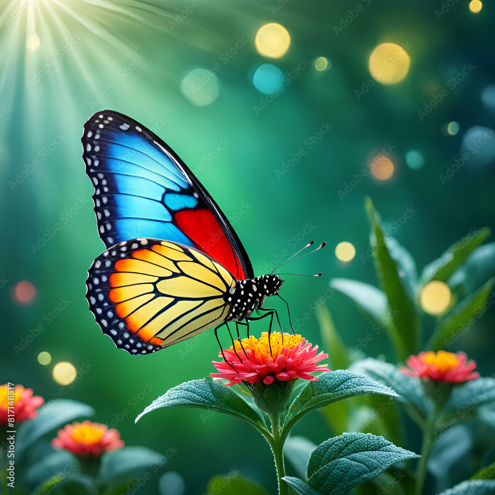 butterfly on flower blurred bokeh background created using generative AI tools butterfly on flower blurred bokeh background created using generative AI tools