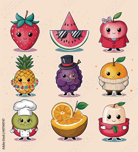 Favorite Fruits Printable Stickers Vector illustration set