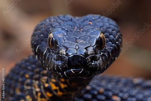 Close-up of Black Snake with Yellow Speckles photo