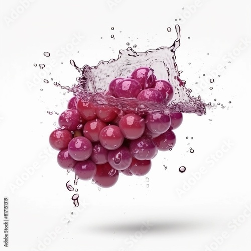 Red grapes with water splash indicates freshness on white background. Generative AI.	