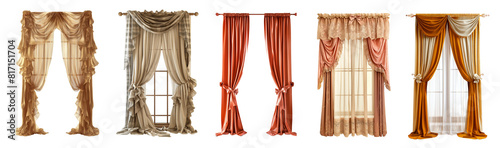 Modern style double window curtain collection with ruffles styles isolated on transparent or white background