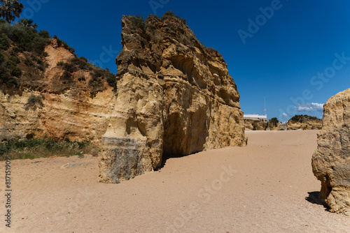 Praia da Batata beach of Ponta da Piedade in the Algarve, Portugal. Natural features, cliffs and limestone formations