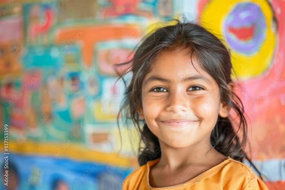 Indian girl smiling during classroom art activity - primary school, access to education, creativity, learning Indian girl smiling during classroom art activity - primary school, access to education, creativity, learning