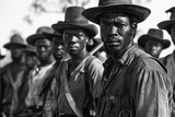 A group of freedmen, with their tools in hand, build a new life, free from the shackles of slavery. 