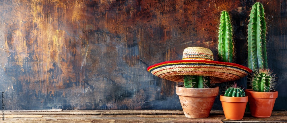 Mexican holiday party banner for Cinco de Mayo with a sombrero and