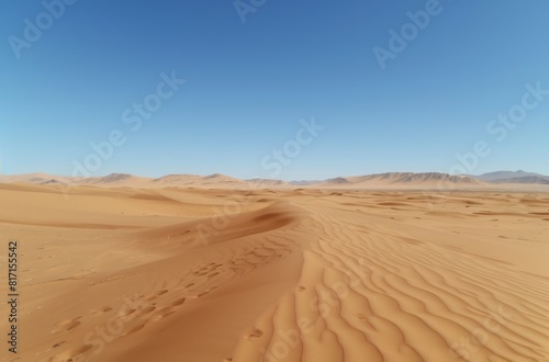 Endless Desert Horizons  Sand Dunes Under Clear Blue Sky