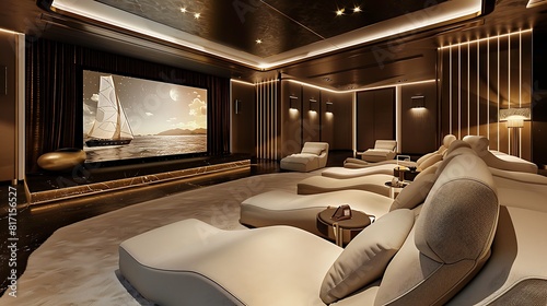 Immerse Yourself in Luxury: Discover the Ultimate Modern Home Theater Experience with State-of-the-Art Technology and Comfortable Seating. Enjoy Movie Nights Like Never Before! 🎬🍿 #HomeEntertainment photo