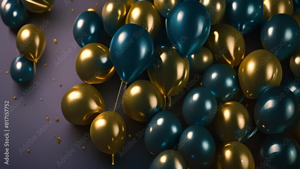 Group of Blue and Gold Balloons on Black Background Generative AI Group of Blue and Gold Balloons on Black Background Generative AI