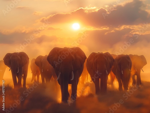 group of elepants drinking from a small watering hole, trunks extended